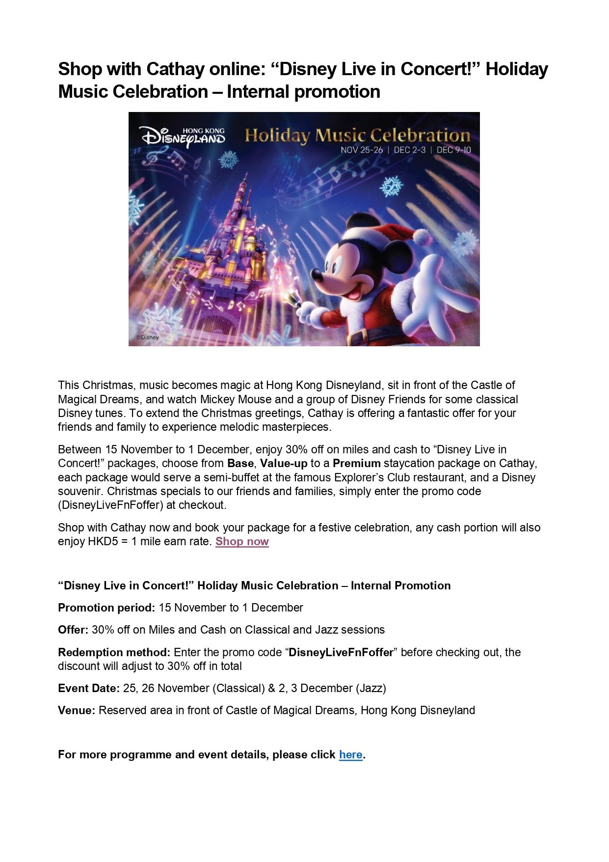 Cathay - Discount Offer for Disney Live in Concert!” Holiday Music ...